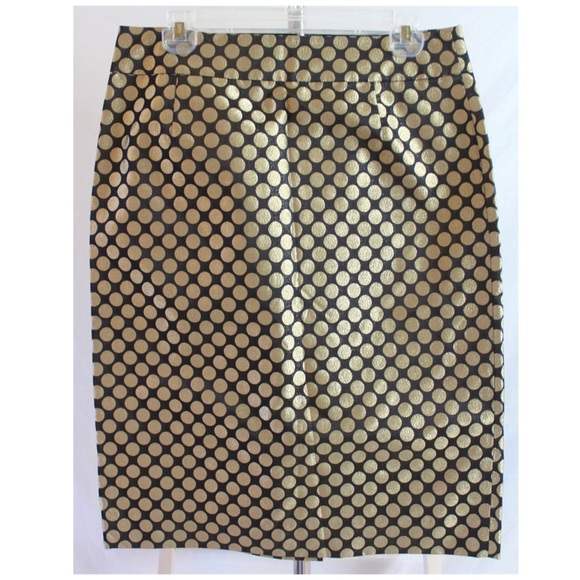 J. Crew Silk Gold Circles Pencil Skirt Fits Size 8 - Picture 2 of 7